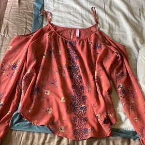 Coral cold shoulder blouse
